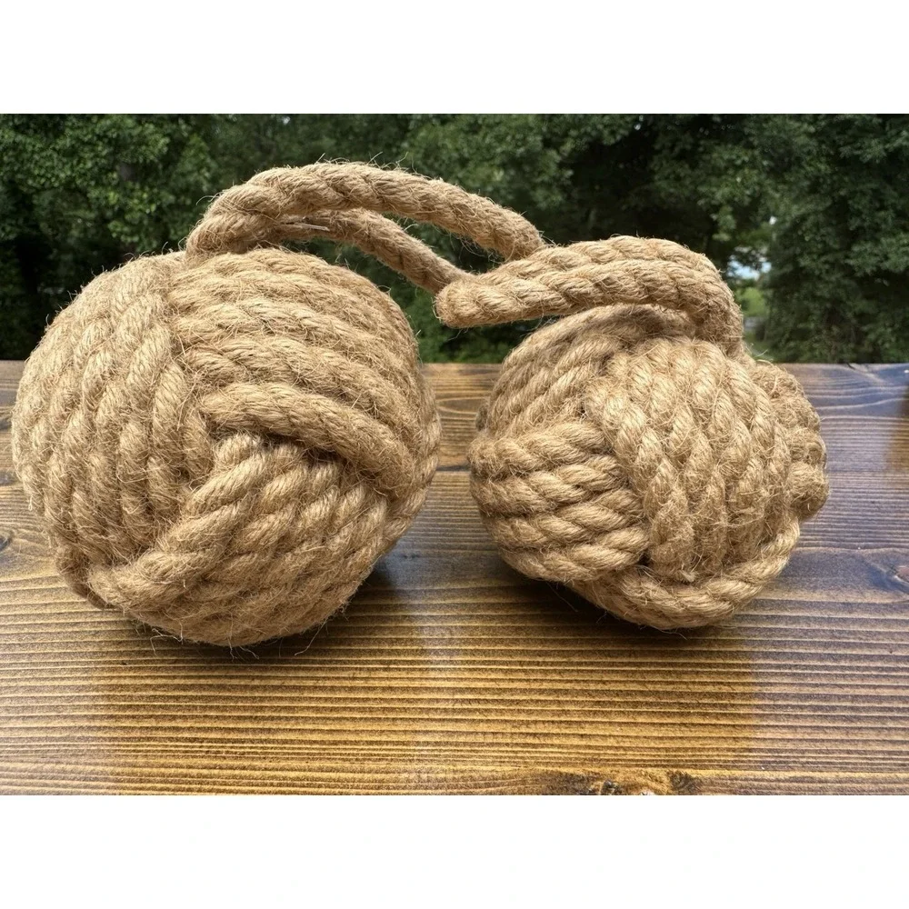 Monkey Fist Rope Knots Pair Nautical Maritime Coastal Fishing Float Decor